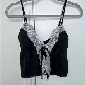 Princess Polly Black and White Lace Trim Top